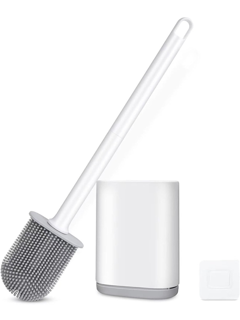 Silicone Toilet Brush with Holder - White and Gray